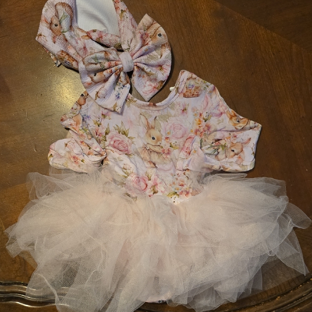 Floral Bunny Tulle Party Dress for Girls - Pink Easter